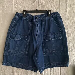 Y2K Croft & Barrow Denim Jean Men Cargo Carpenter Medium Wash Shorts Sz 34